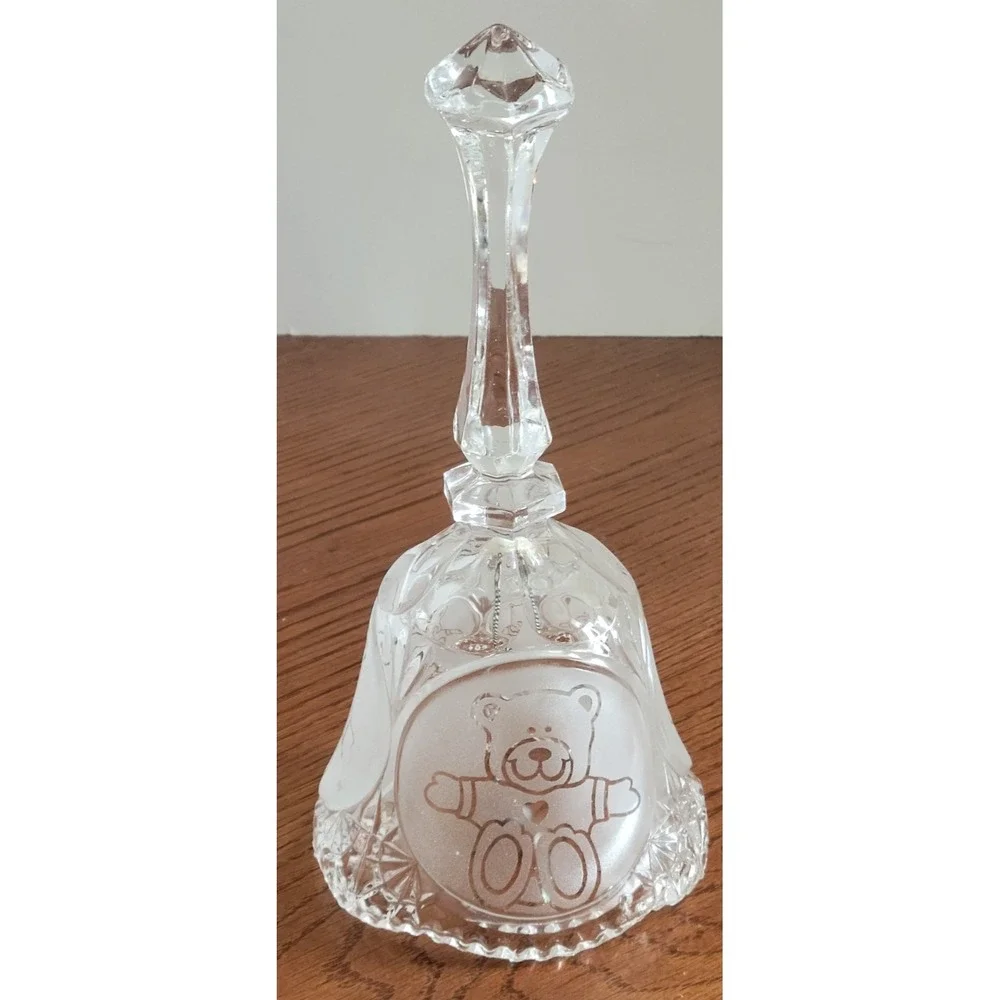 Crystal Glass Bell Vintage Teddy Bear Nursery Decor Collectible Clear